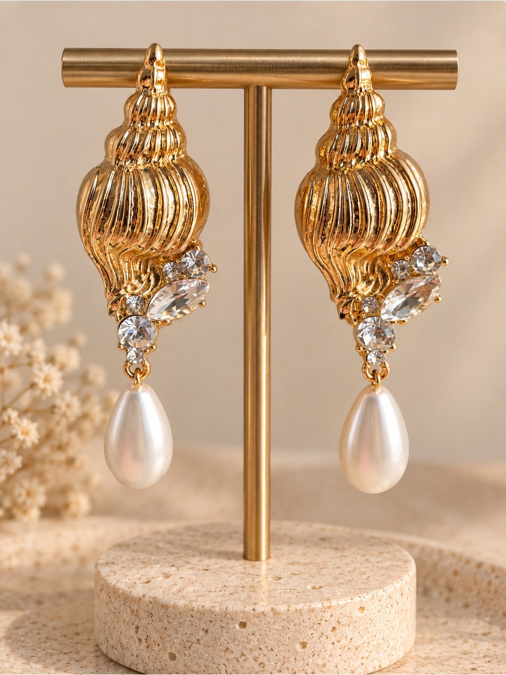 Luxury Gold Pearl Drop Earrings